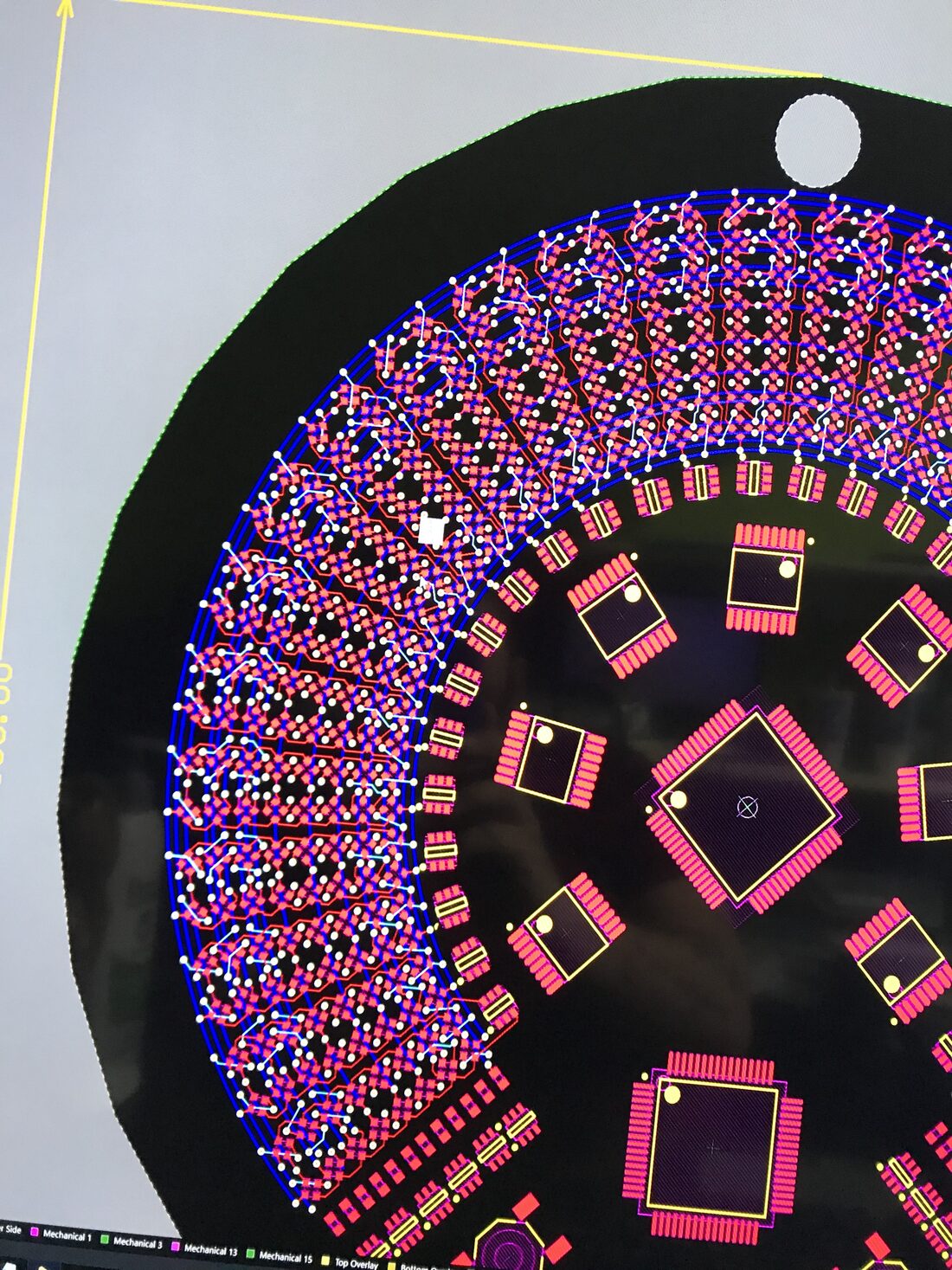 Close-up of the upper left of the board showing all layers